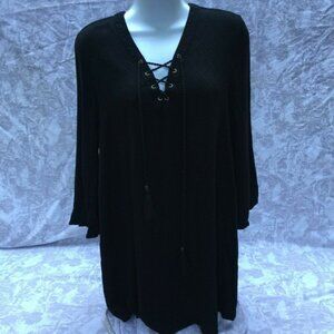FOREVER 21 Black Peasant Tunic Top Tassels Blouse